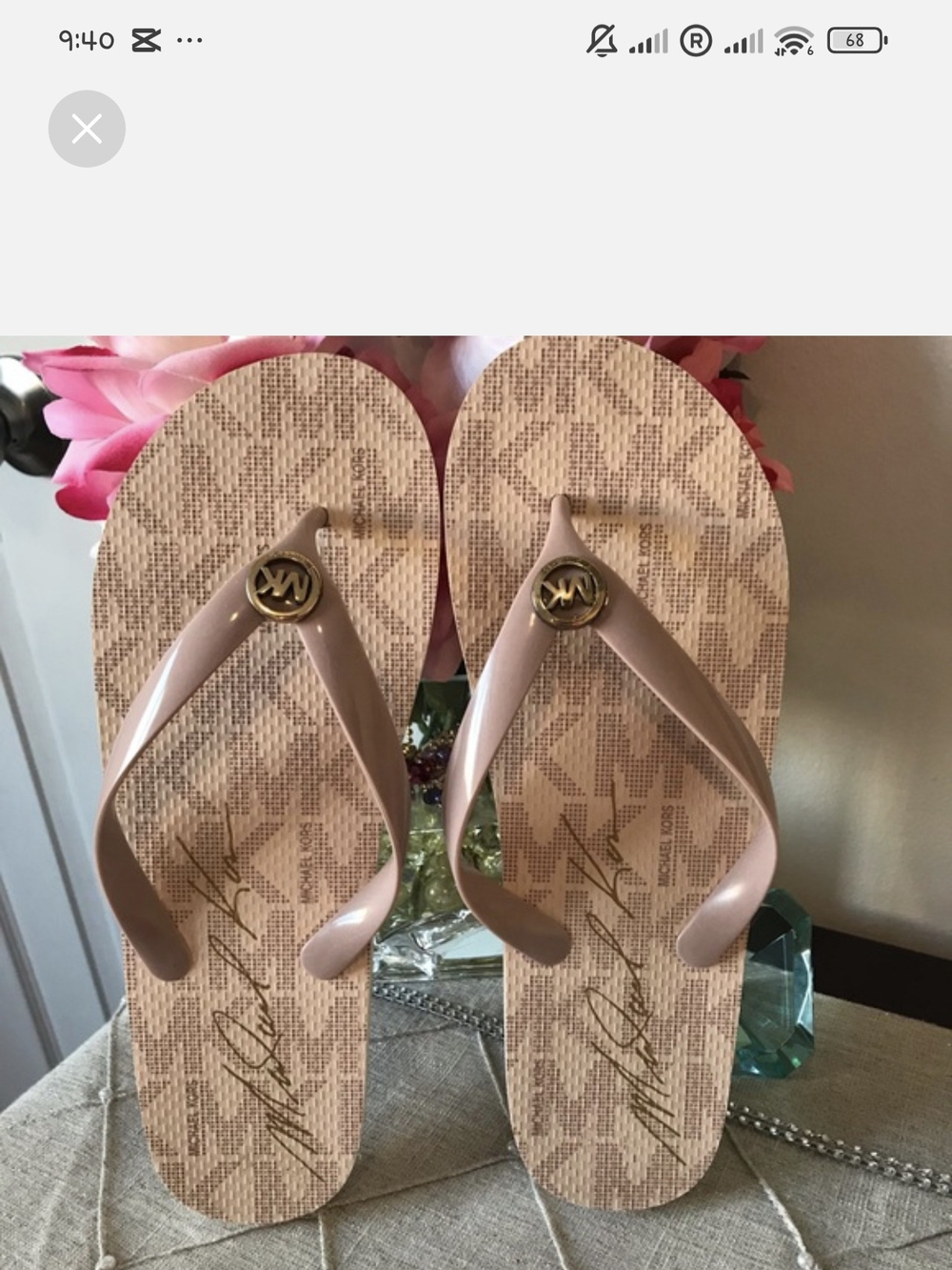 Michael Kors Pink Beige Logo Flip Flops